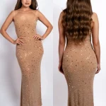 robe beige élégante cocktail