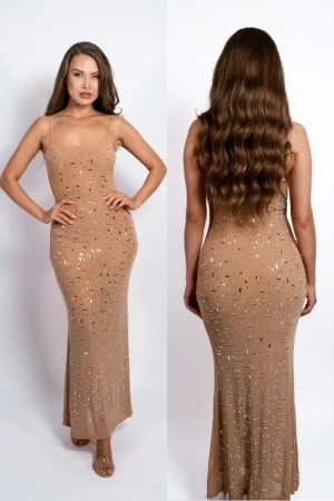 robe beige élégante cocktail