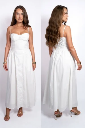 Robe longue blanche cintré en coton