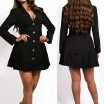 Robe blazer courte noire, taille cintrée