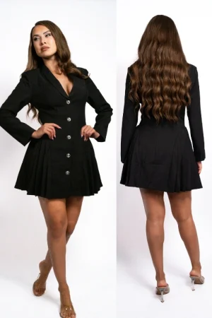 Robe blazer courte noire, taille cintrée