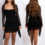 Robe perlée noire à manches longues